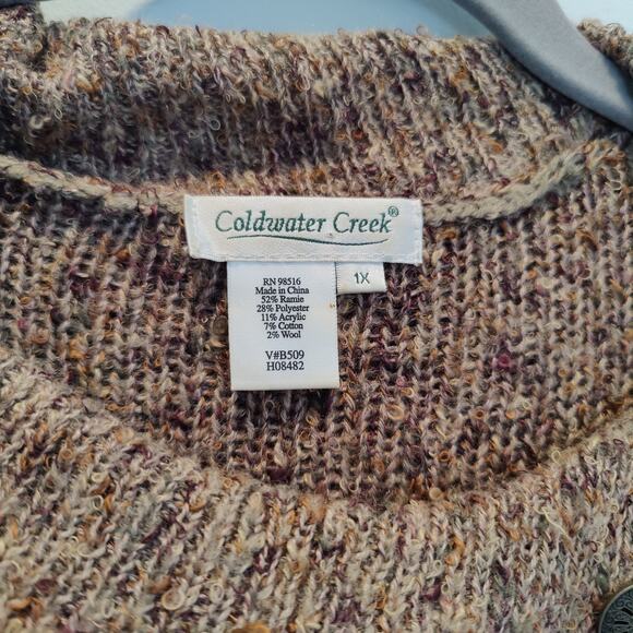 Coldwater Creek Plus Sz 1X Brown Mixed Media Textured Sweater Fold Down Collar - Picture 4 of 5